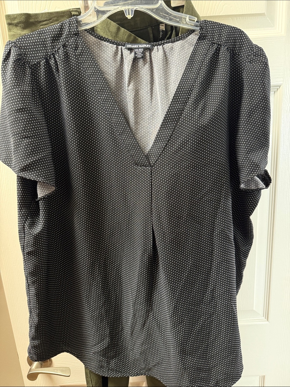 Hilary Radley Black Shirt with White Micro Polka Dots